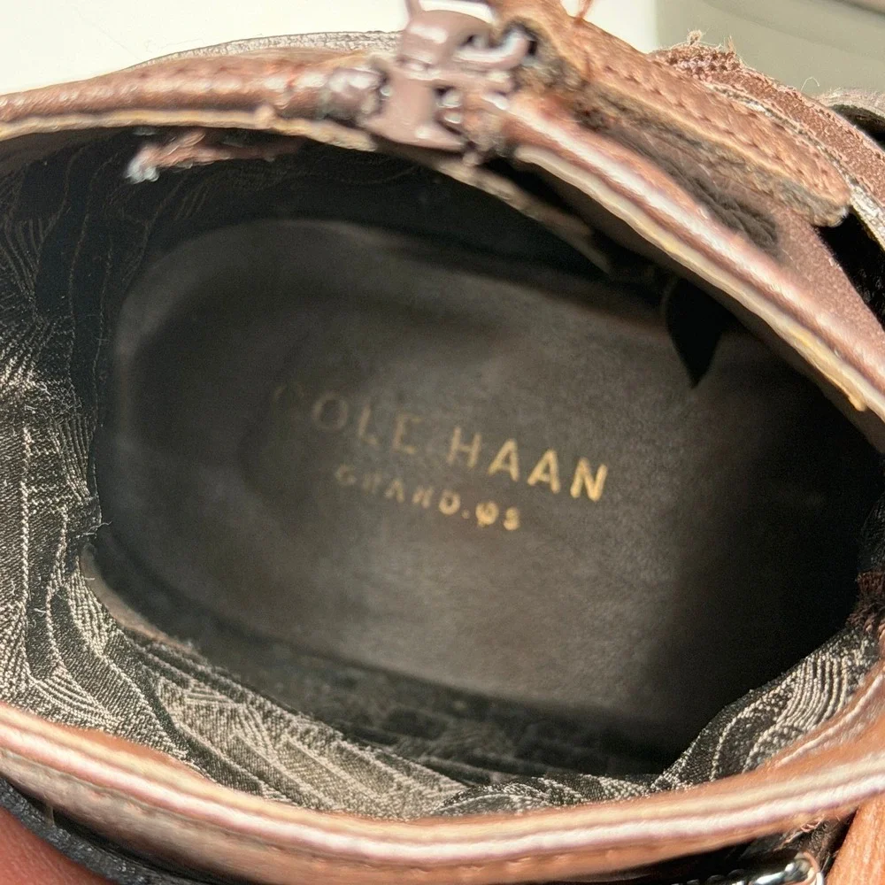 Cole Haan Ankle Boots Womens 6B Brown Waterproof Leather Buckle Grand.OS Comfort